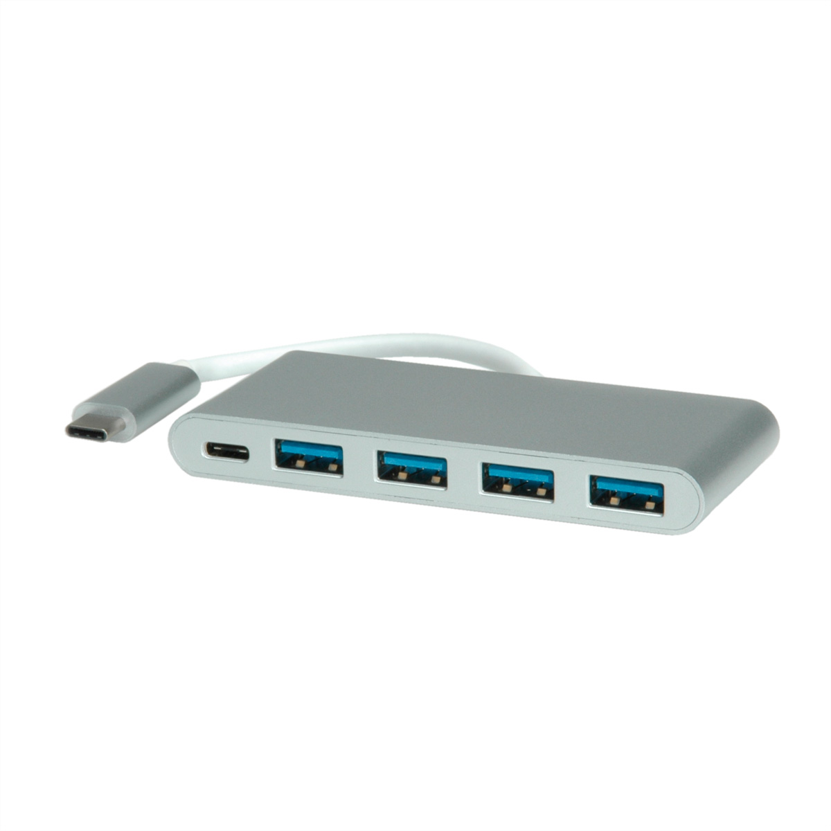 ROLINE USB 3.2 Gen 1 Hub, 4fach, Typ C Anschlusskabel, mit 1 PD-Port