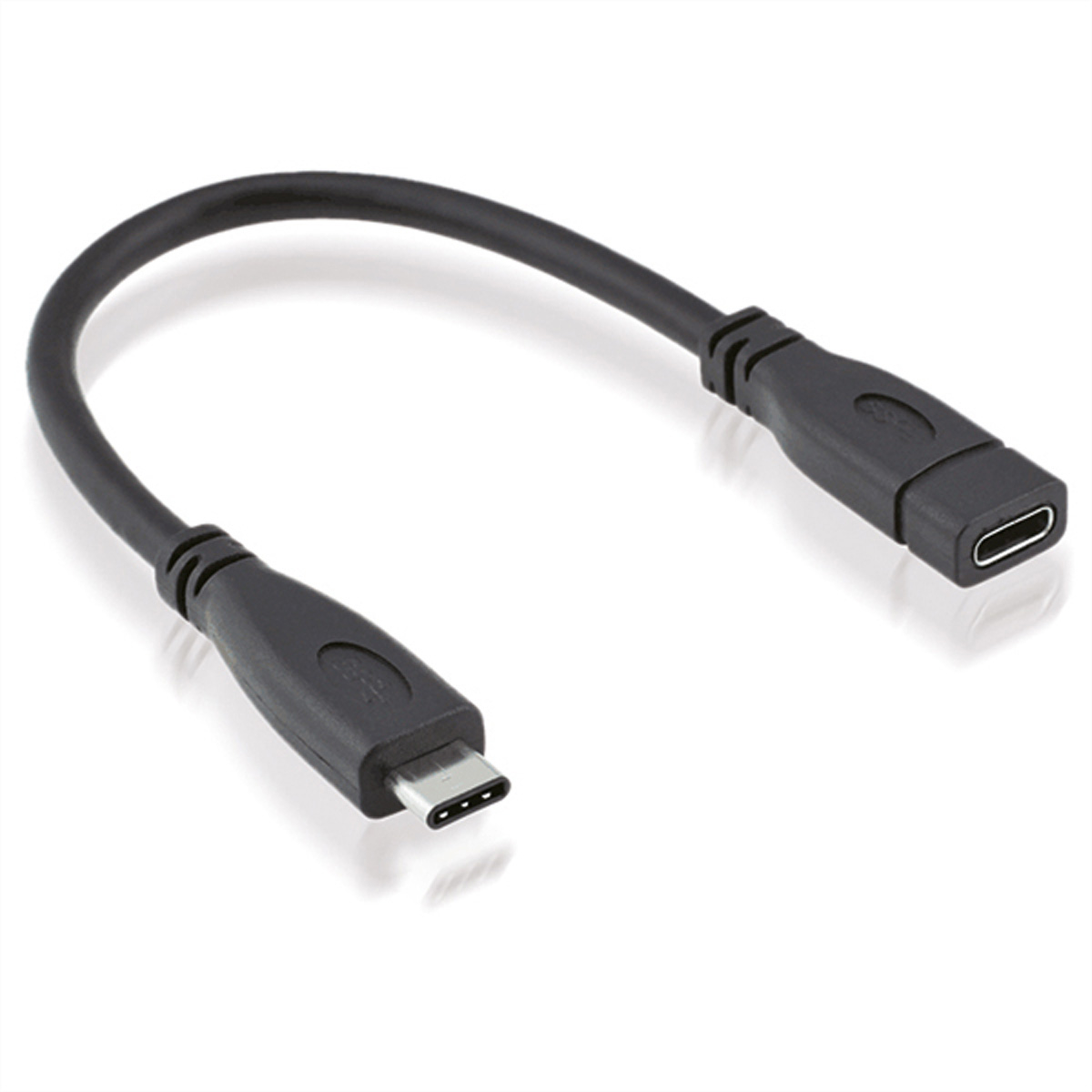 ROLINE USB 3.2 Gen 2 Typ C Kabelverlängerung, C-C, ST/BU, 10Gbit/s, 100W, schwarz, 0,15 m