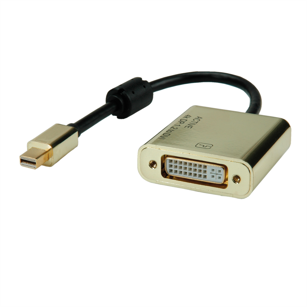ROLINE GOLD 4K Mini DisplayPort-DVI Adapter, Aktiv, v1.2 , Mini DP ST - DVI BU