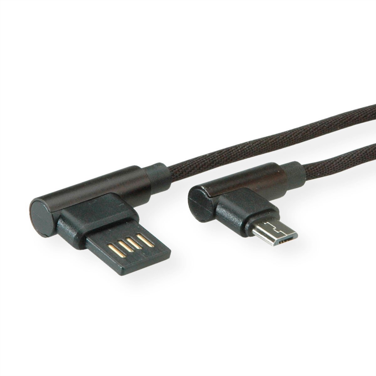 ROLINE USB 2.0 Kabel, gewinkelt, Typ A rev - Micro B, ST/ST, schwarz, 0,8 m