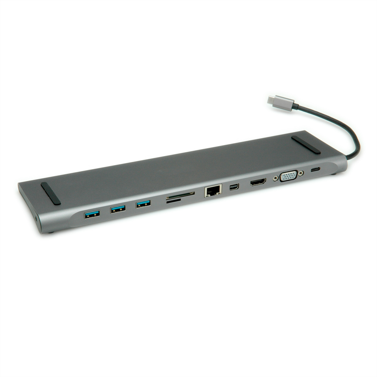 ROLINE USB 3.2 Gen 2 Typ C Multiport Docking Station, 4K HDMI/Mini DP, VGA, USB, Card Reader, PD, LAN, Audio