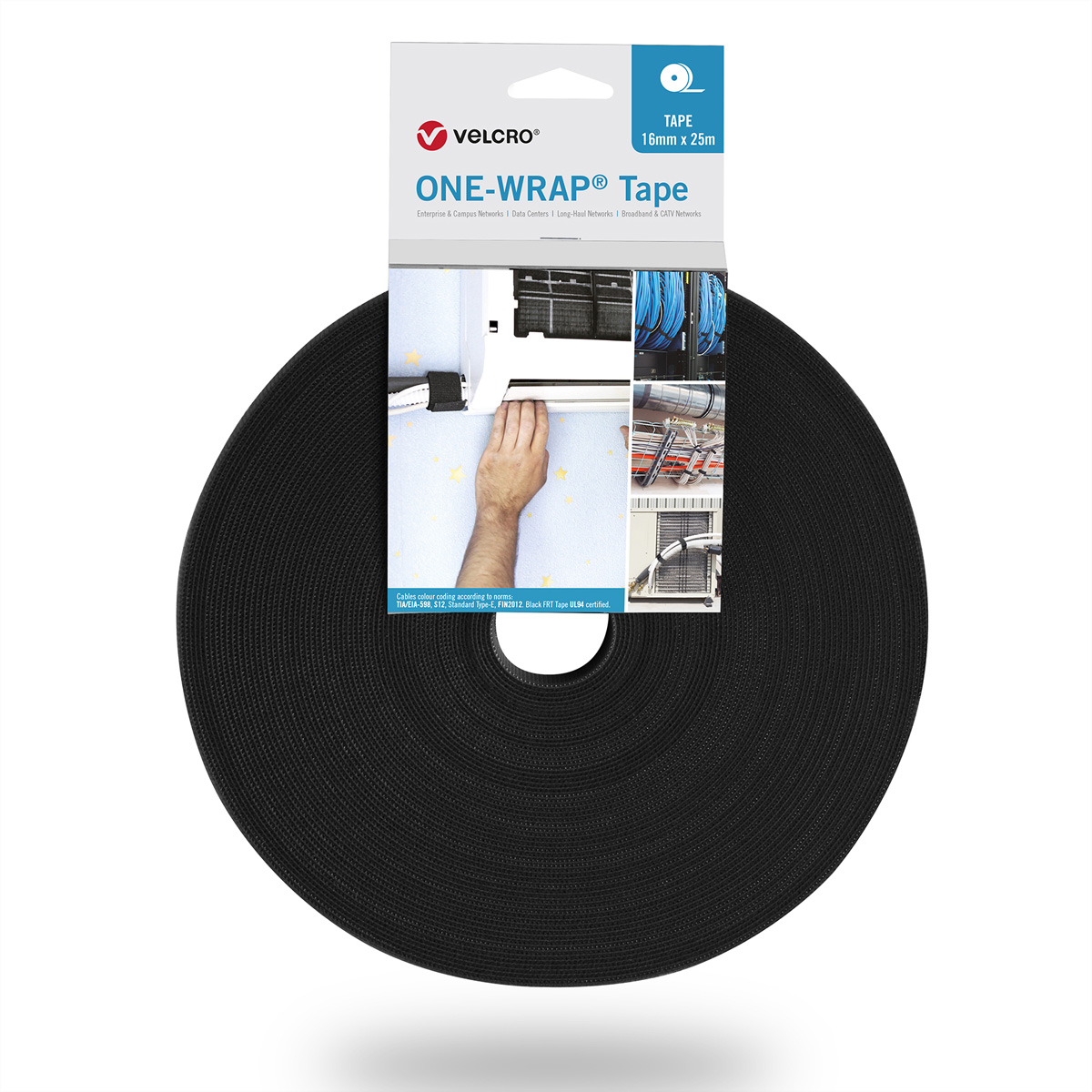 VELCRO® One Wrap® Band 16 mm breit, schwarz, 25,0 m