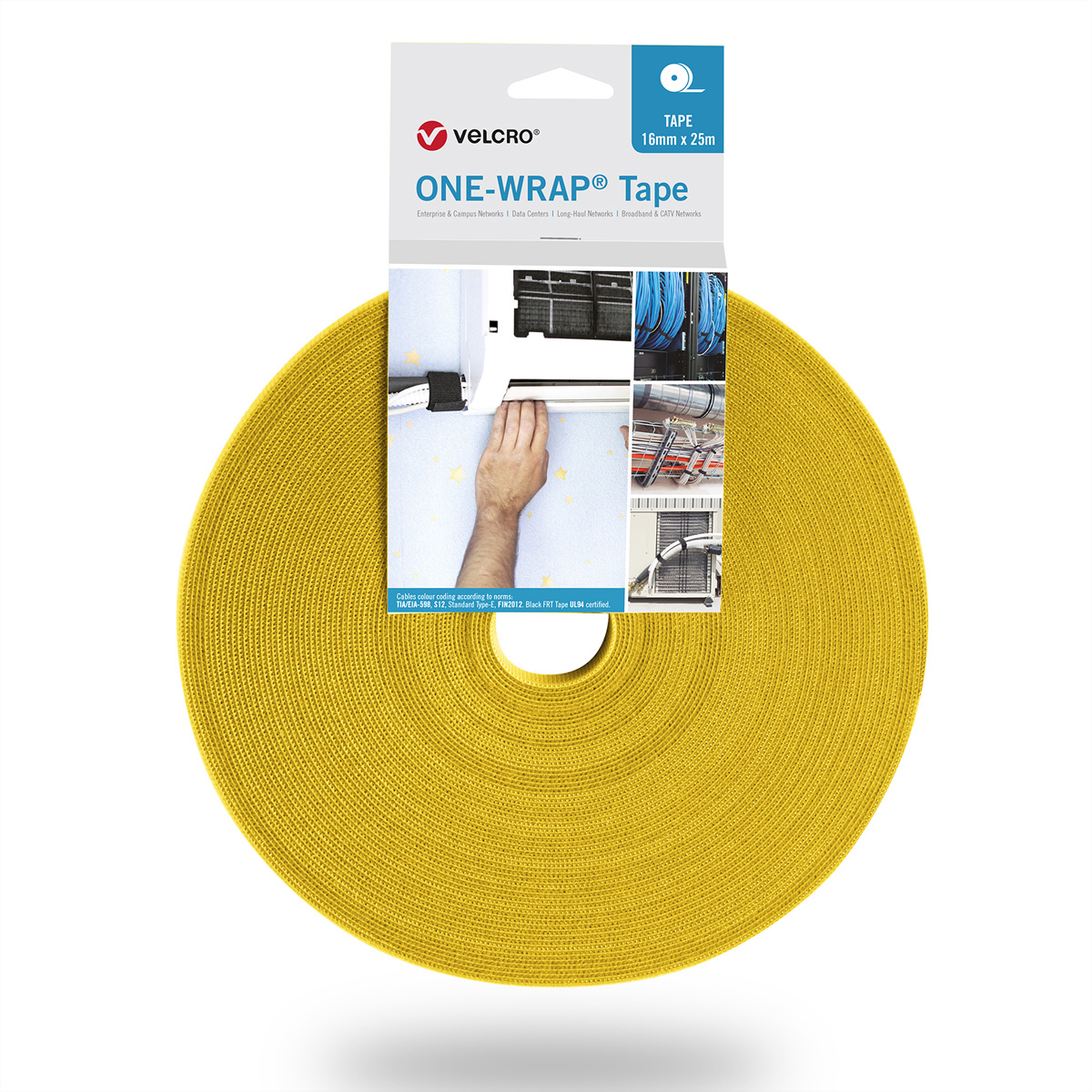 VELCRO® One Wrap® Band 16 mm breit, gelb, 25 m