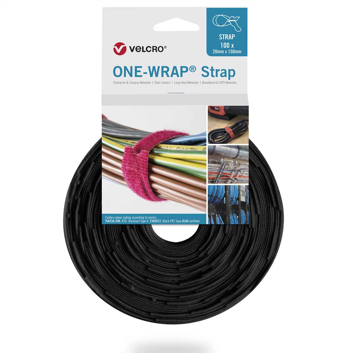 VELCRO® One Wrap® Strap 20mm x 330mm, 100 Stück, flammhemmend, schwarz
