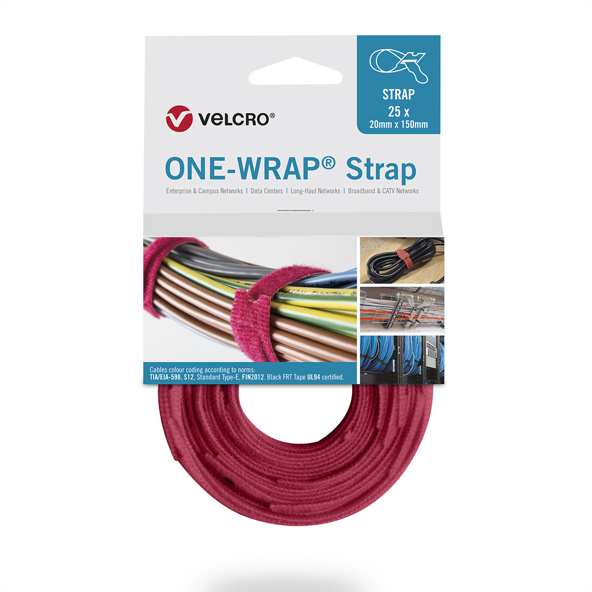 VELCRO® One Wrap® Strap 25mm x 300mm, 25 Stück, rot
