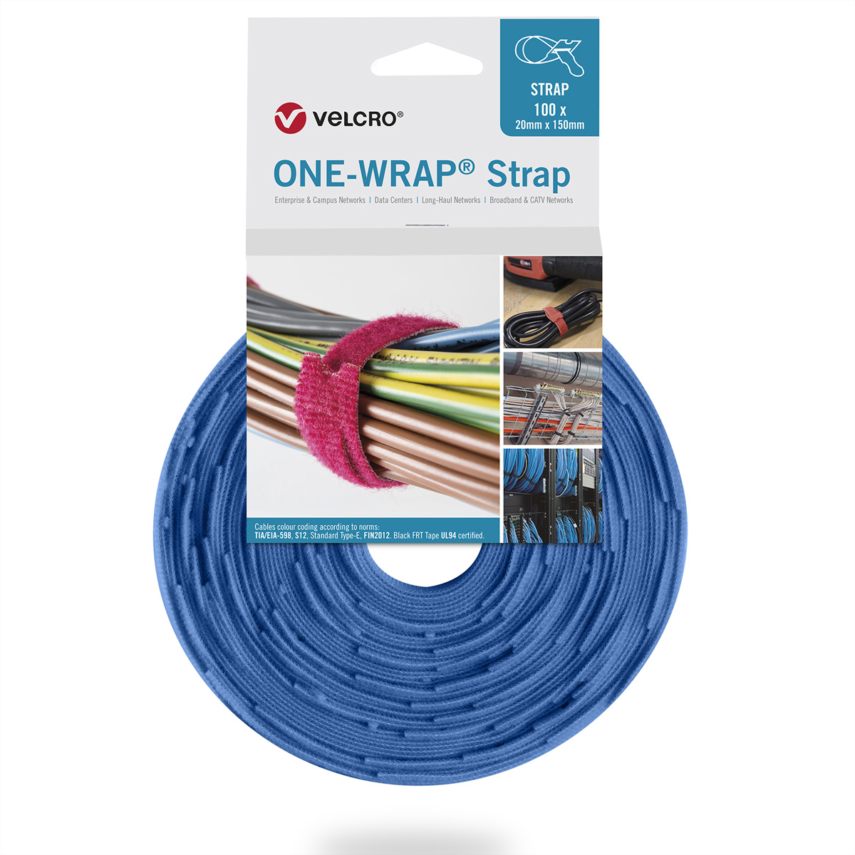 VELCRO® One Wrap® Strap 13mm x 200mm, 100 Stück, blau
