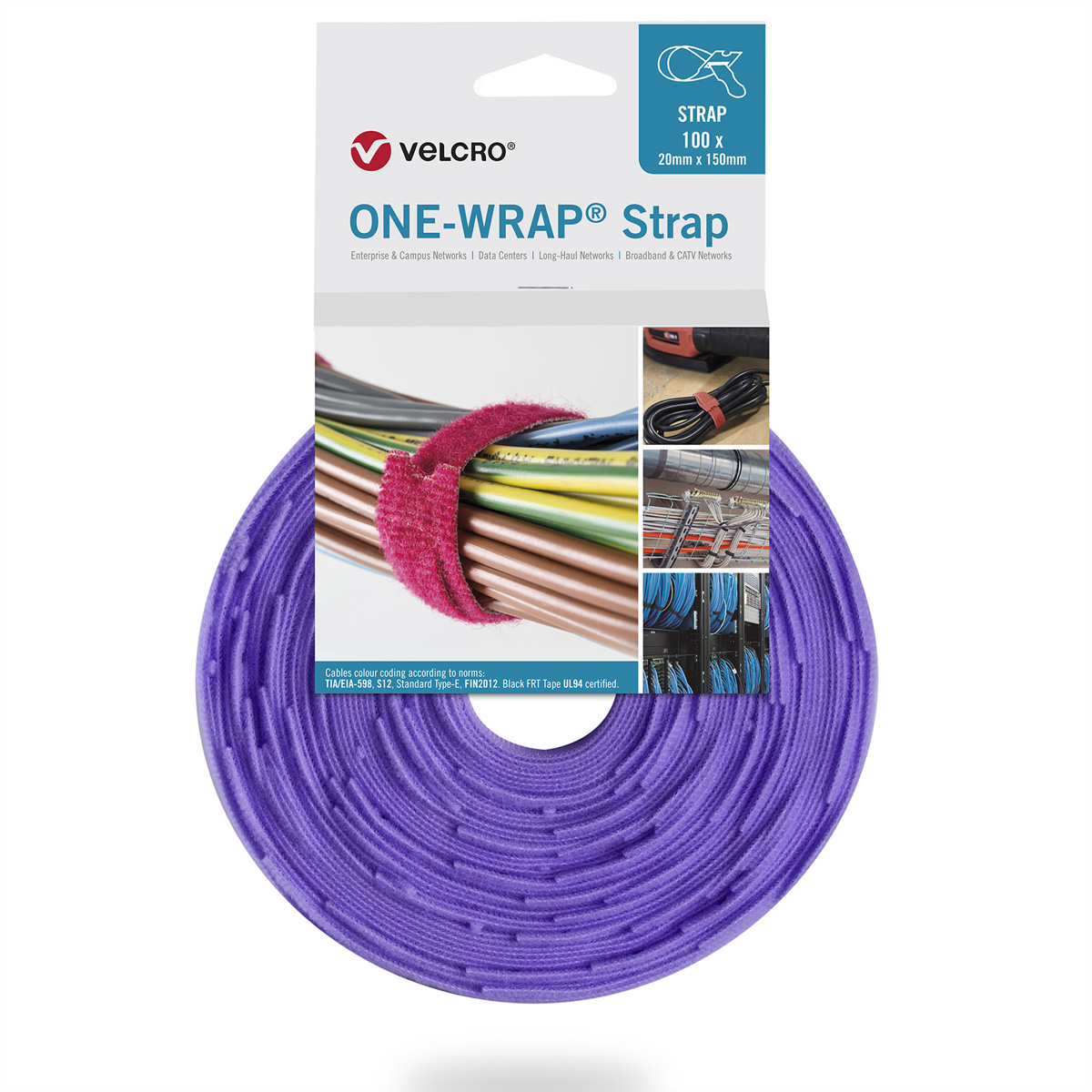 VELCRO® One Wrap® Strap 13mm x 200mm, 100 Stück, violett