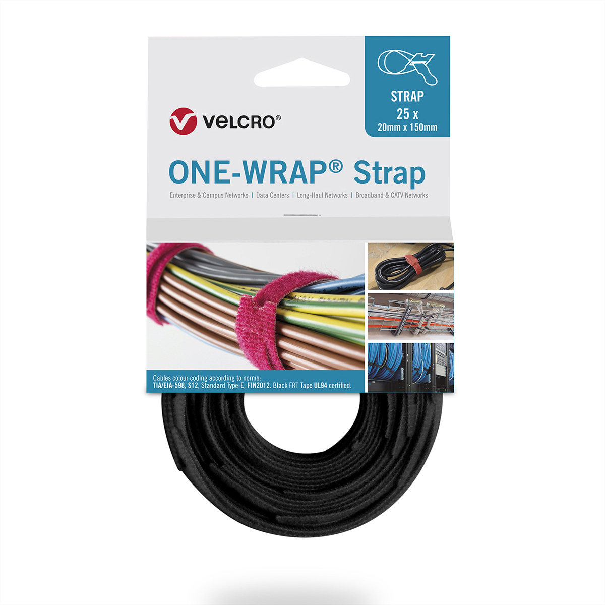 VELCRO® One Wrap® Strap 20mm x 200mm, 25 Stück, schwarz
