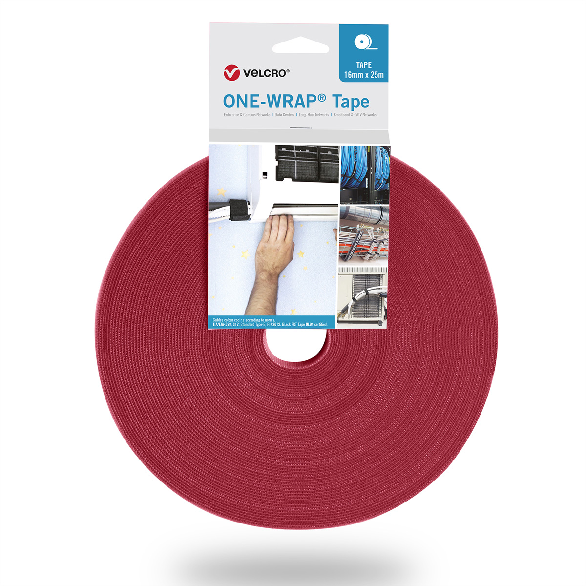 VELCRO® One Wrap® Band 10 mm breit, rot, 25 m