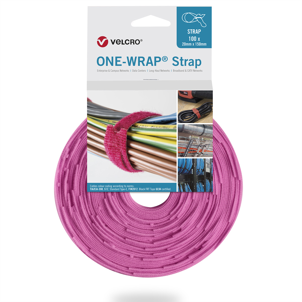 VELCRO® One Wrap® Strap 20mm x 150mm, 100 Stück, rosa