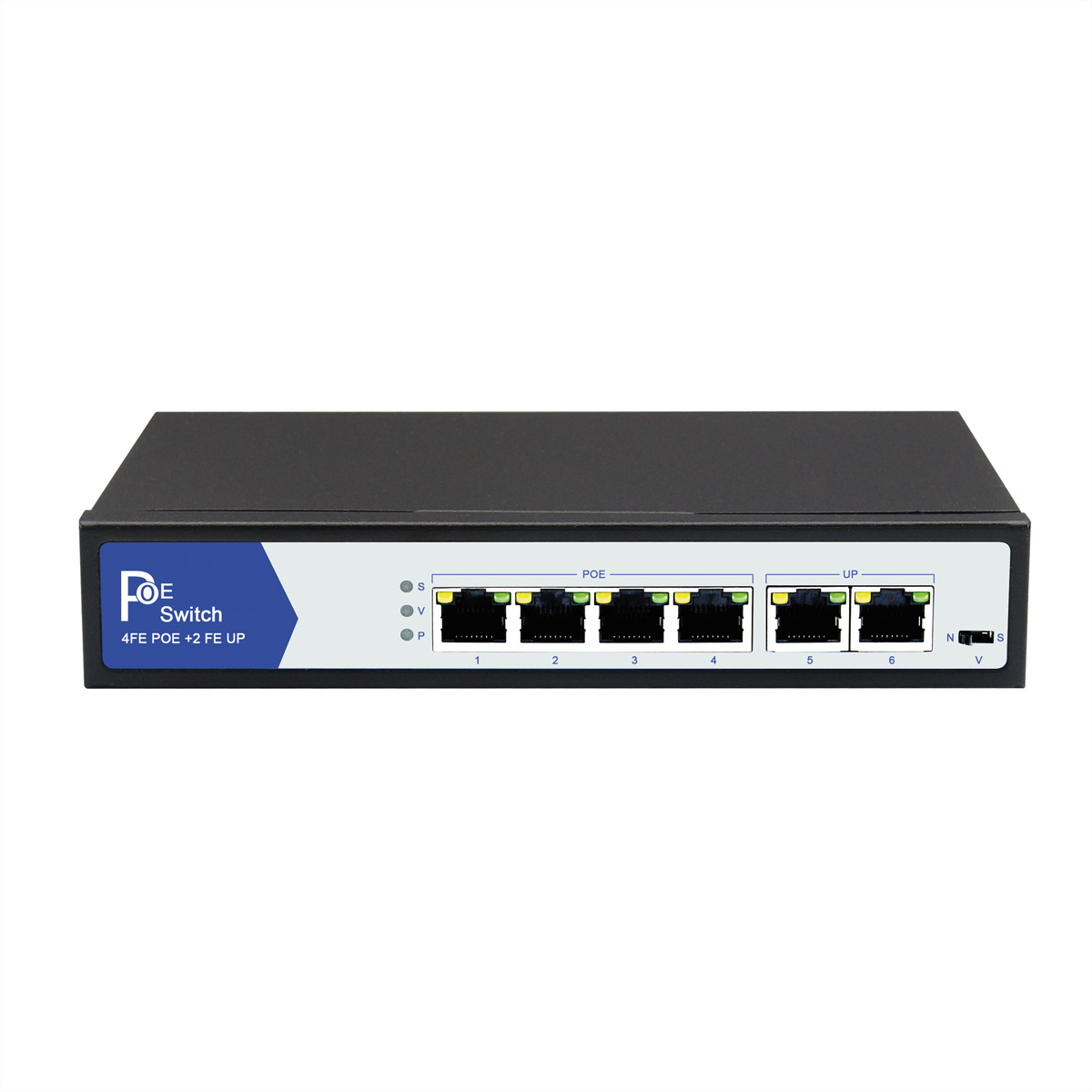 VALUE PoE+ Fast Ethernet Switch, 4 Ports + 2 Uplink Ports