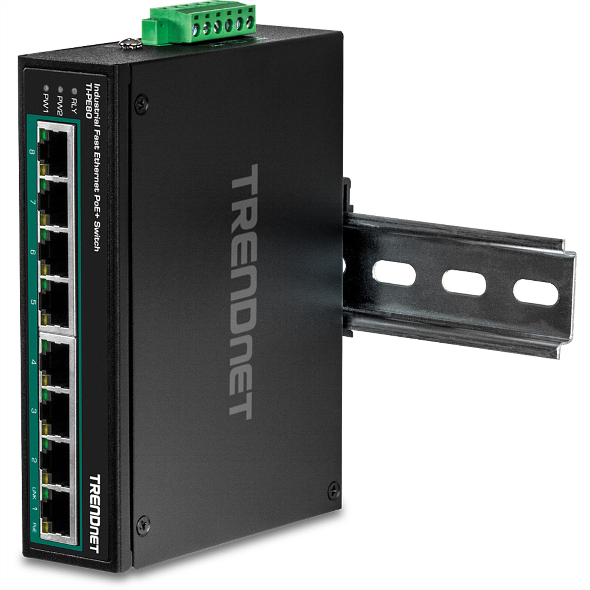 TRENDnet TI-PE80 Industrial Fast Ethernet PoE+ DIN-Rail Switch 8-Port