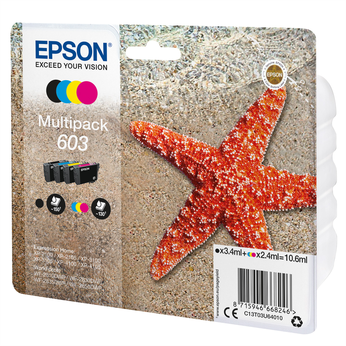 EPSON C13T03U64010, 603, Multipack, schwarz, cyan, magenta, yellow für EPSON Exp
