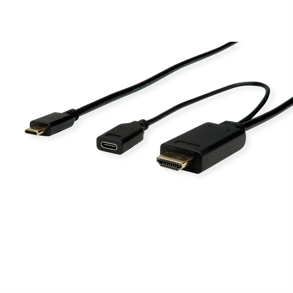 ROLINE USB Typ C - HDMI + USB C (PD) Adapterkabel, ST/ST+BU, 2 m