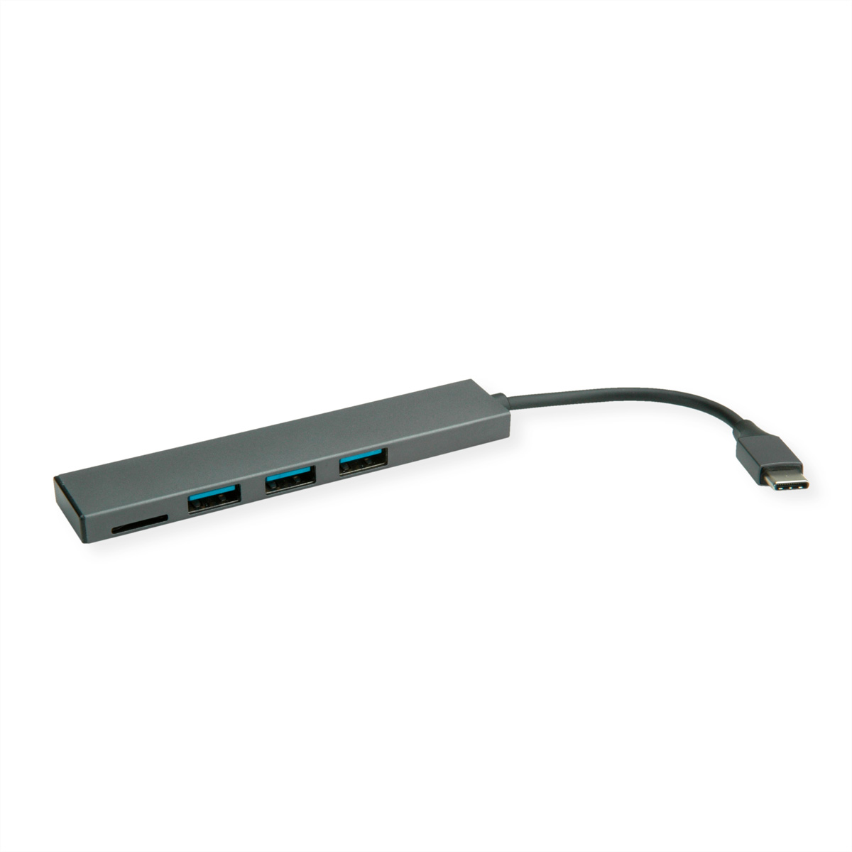 ROLINE USB 3.2 Gen 1 Hub, 3fach, Typ C Anschlusskabel, mit CardReader