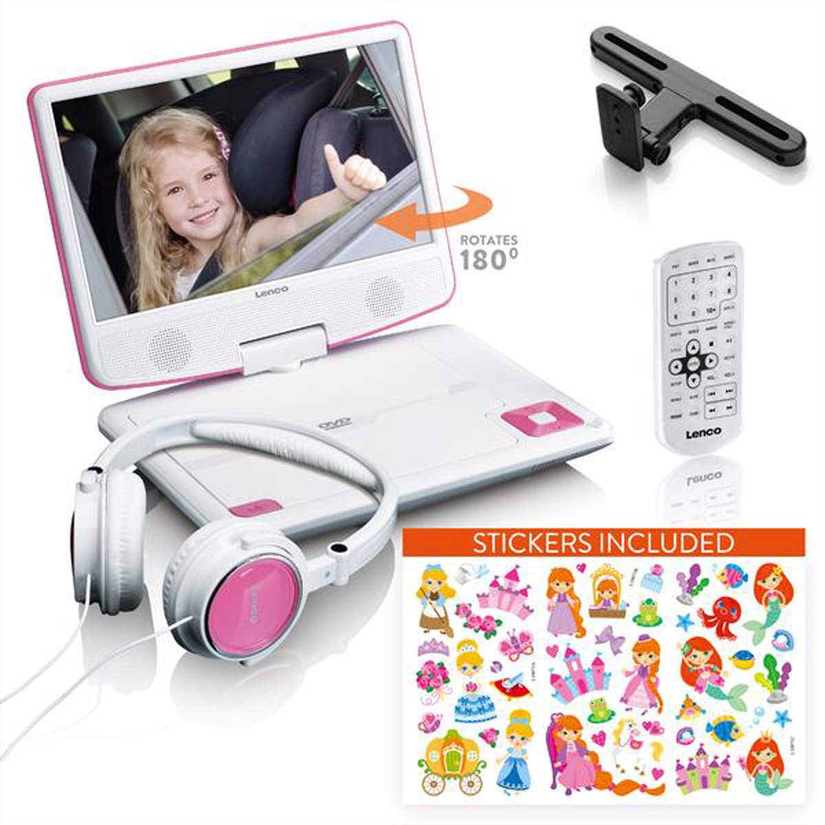 Lenco DVP-920 portabler DVD-Player pink, 9" Display, USB, CD, MP3