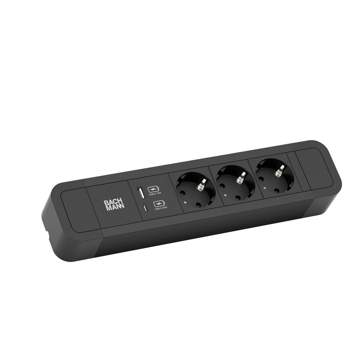 BACHMANN PRIMO2 Steckdosenleiste 3x Schutzkontakt, Aluminium, USB Charger A&C, schwarz, 2 m