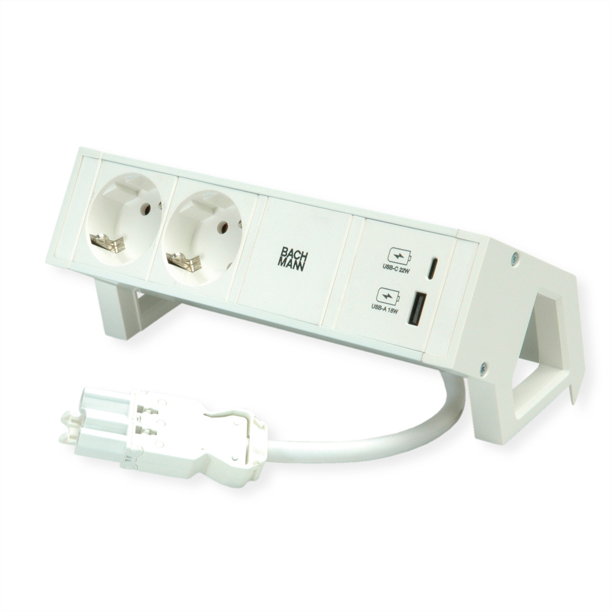 BACHMANN DESK2 ALU WHITE 2x Schutzkontakt, USB Charger 22W A&C, 0,2m GST18