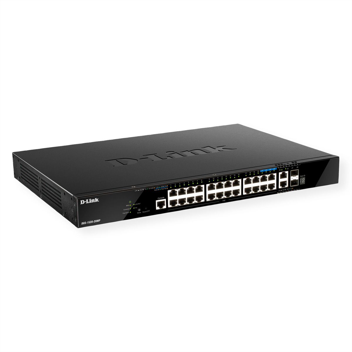 D-Link DGS-1520-28MP/E 28-Port Smart Managed PoE+ Gigabit Stack Switch, 4x 2.5 GE, 4x 10G