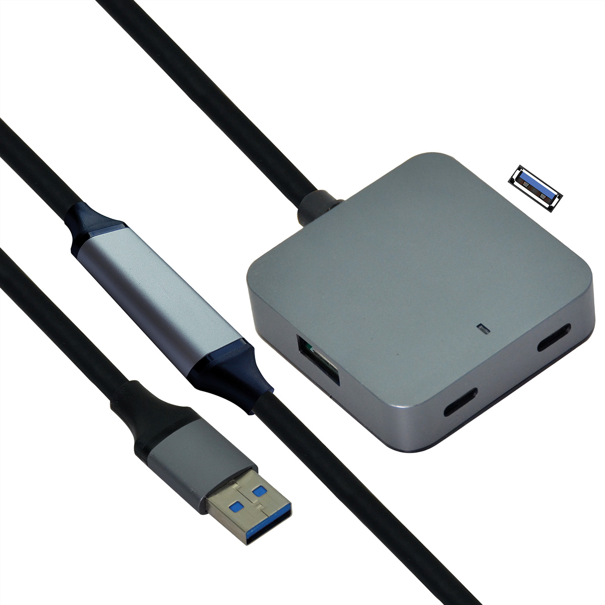 VALUE USB 3.2 Gen 1 Hub, 4 Ports (2x USB-A + 2x USB-C), mit VerlÃ¤ngerungskabel, schwarz, 10 m