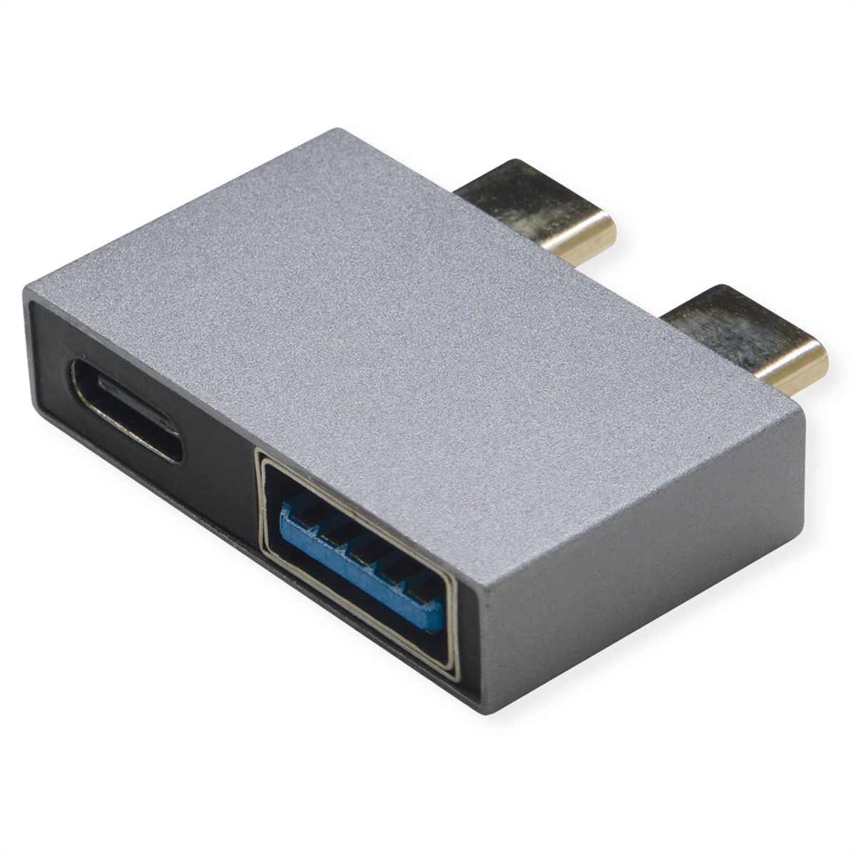 ROLINE USB 3.2 Gen 2 Adapter, 2x USB Typ C - 1x Typ A + 1x C, ST/BU, silberfarben