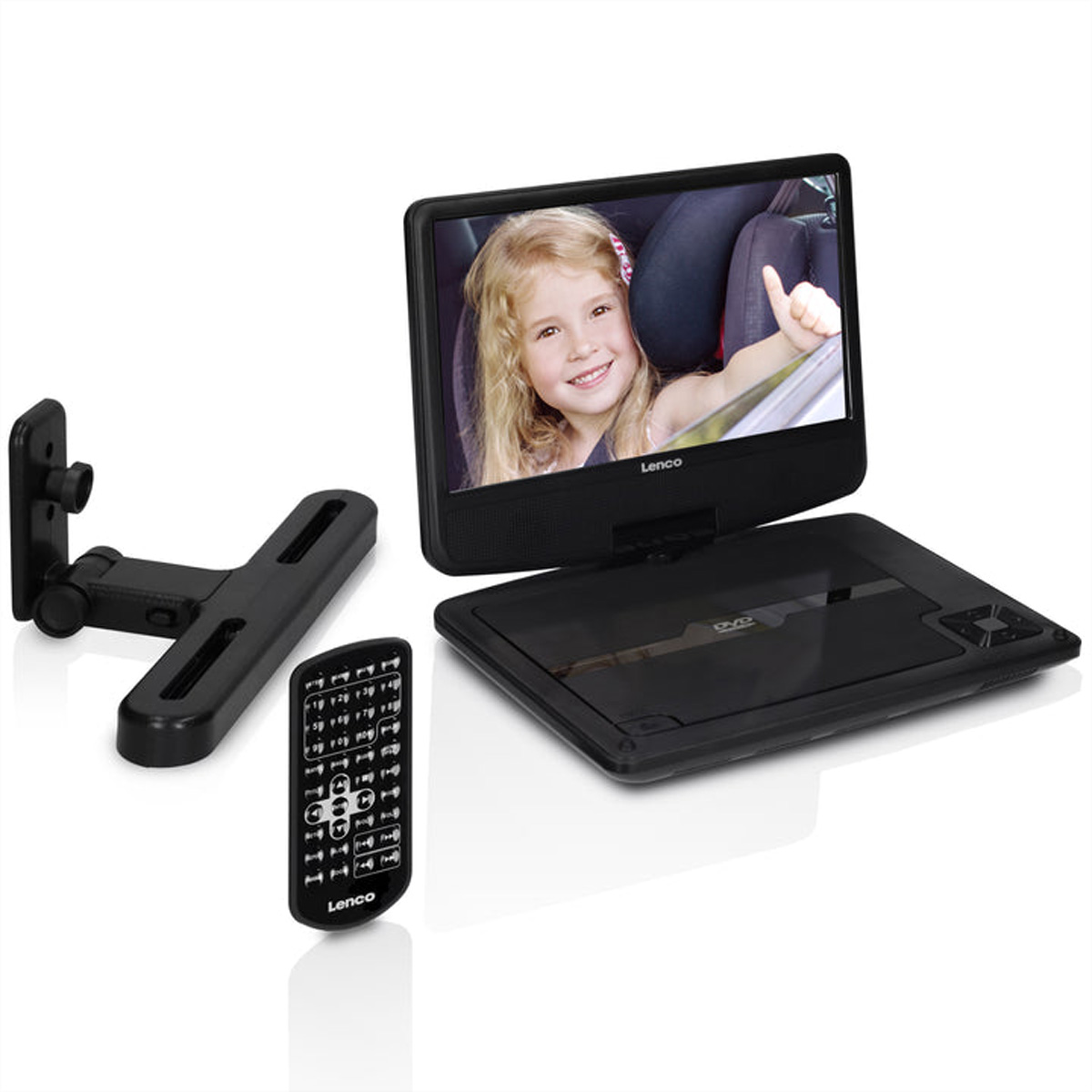 Lenco Portabler DVD player DVP-901BK, schwarz, neues Design, mit Halterung
