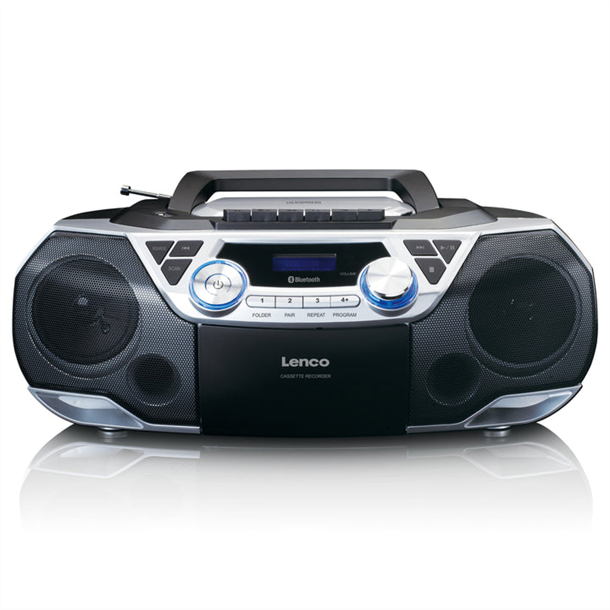 Lenco Boombox SCD-120SI silber, FM, CD, Kassette, USB,BT,RC