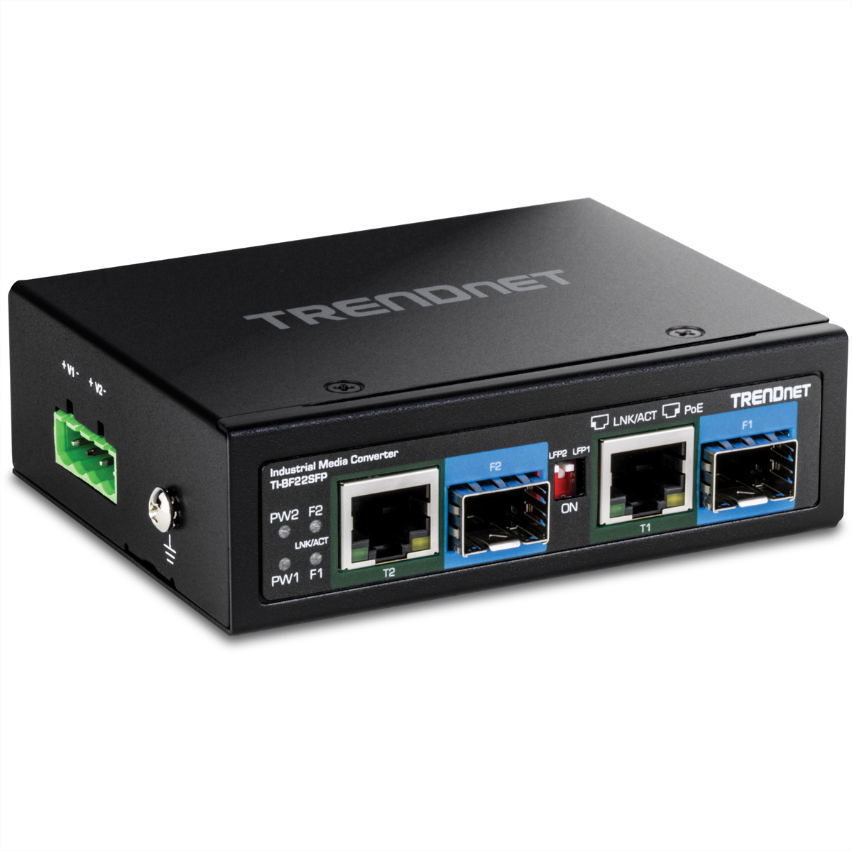 TRENDnet TI-BF22SFP Medien Konverter, 2-Port Industrial SFP zu Gigabit PoE++